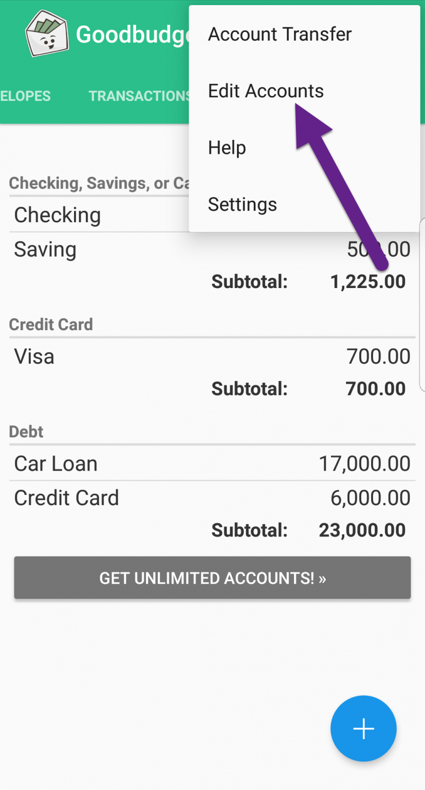 Step 2. Add Your Accounts Goodbudget
